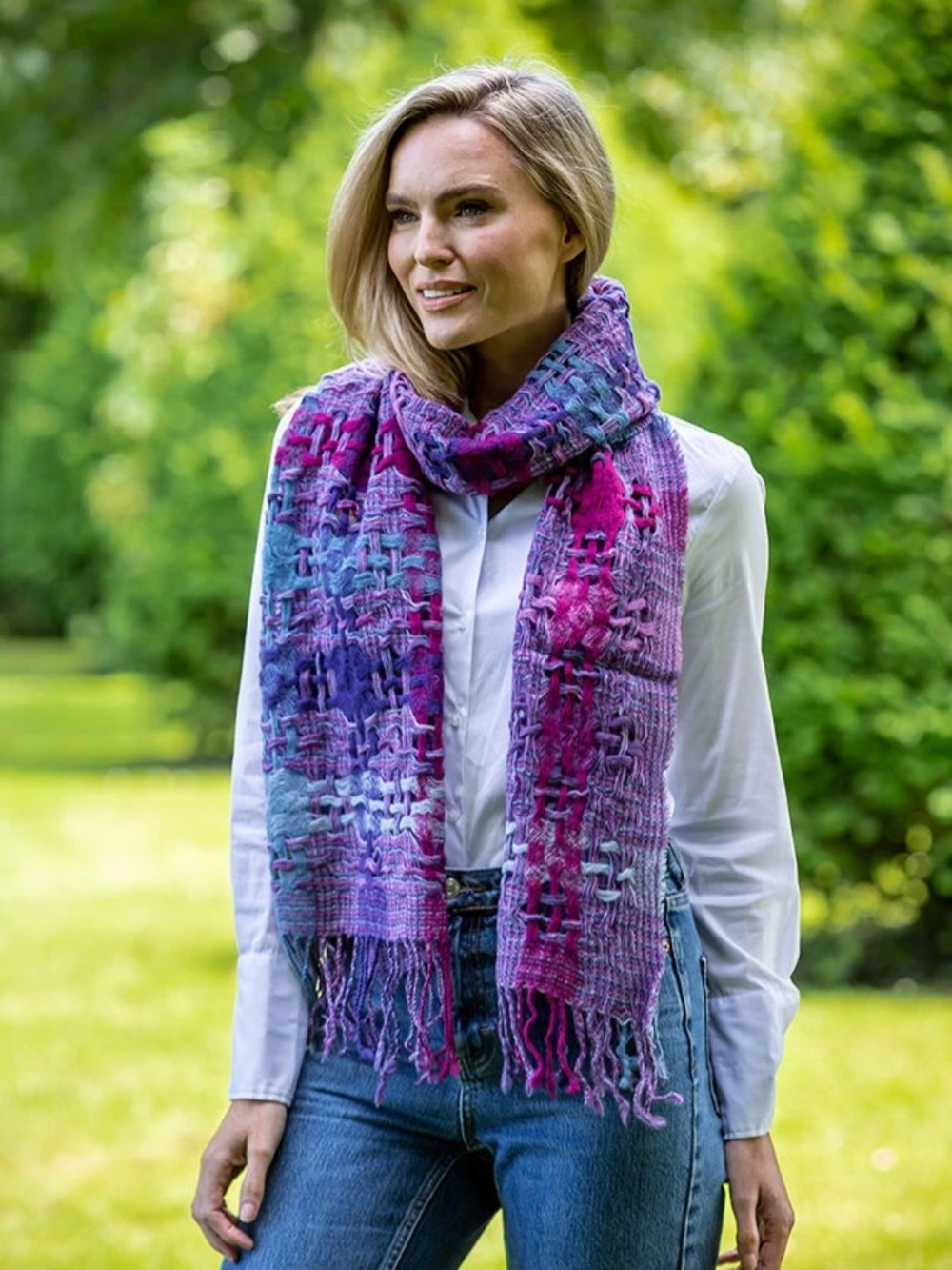 Suantrai Of Ireland Scarf Open Weave Purple Fuschia